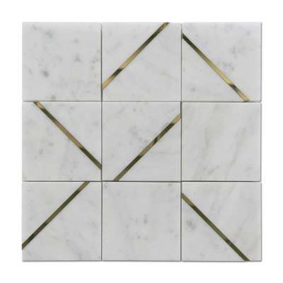 Samistone Bianco Carrara Mixed Stainless Steel Simple Watejet Mosaic Tile